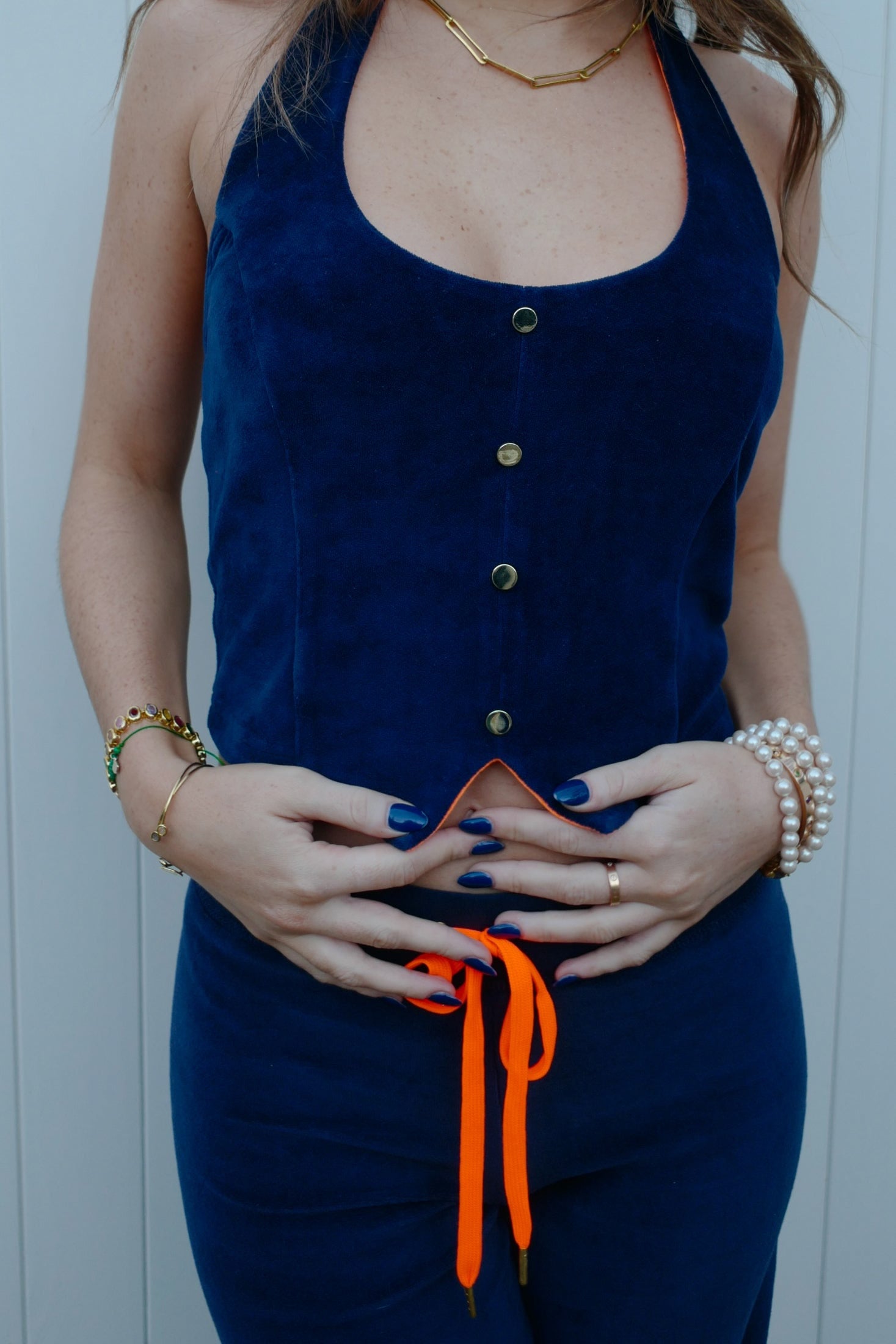 Tabby Waistcoat Navy / Neon Orange SALE