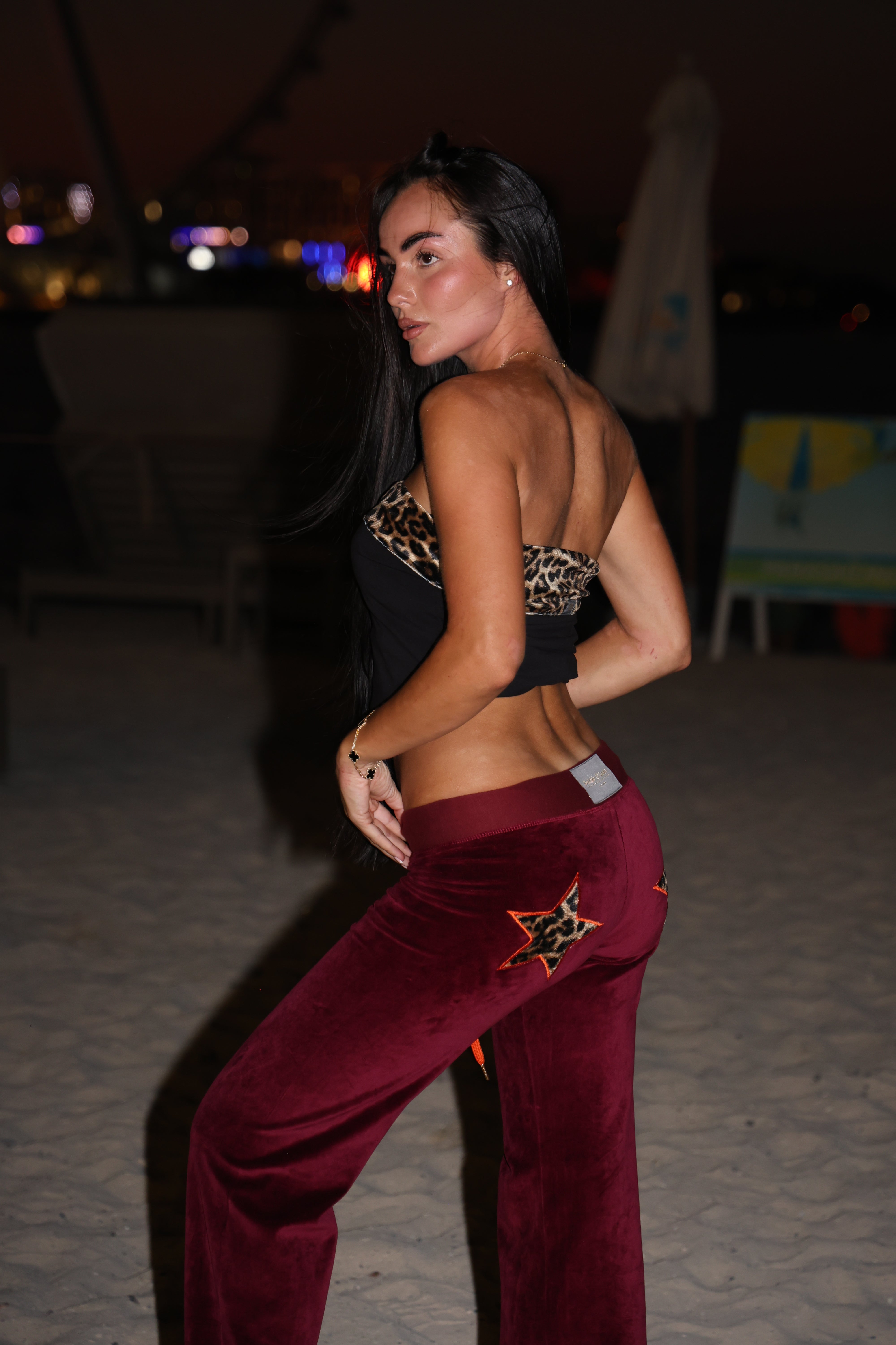 Leila Leopard Star Joggers - Bordeaux/Orange