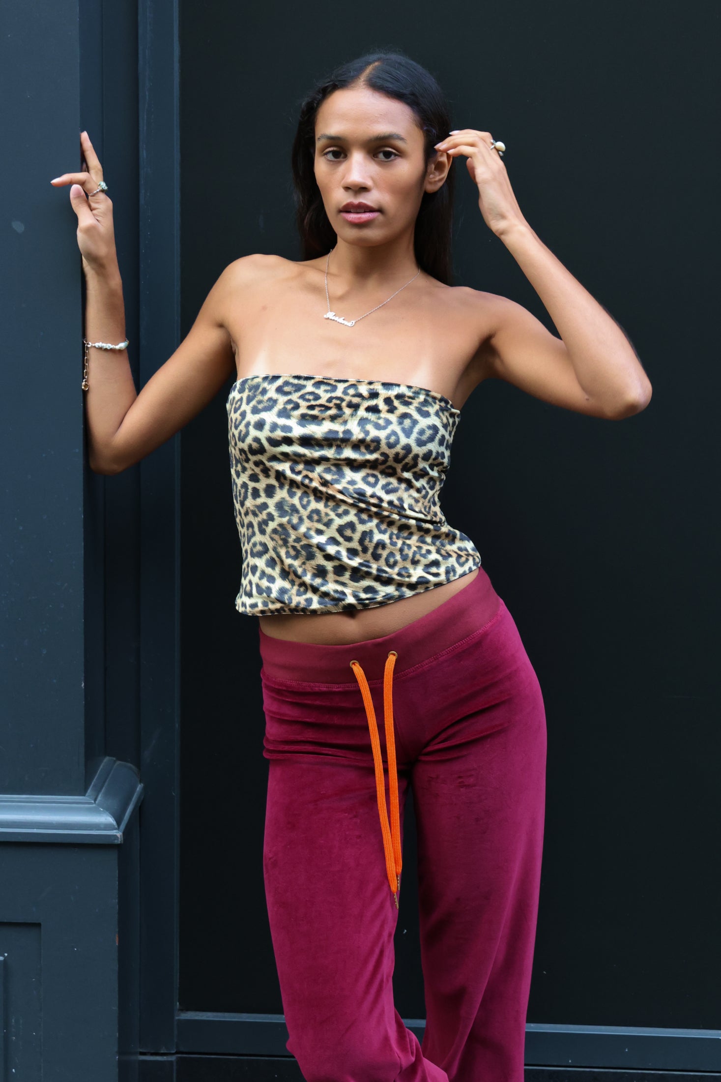 Leila Leopard Star Joggers - Bordeaux/Orange