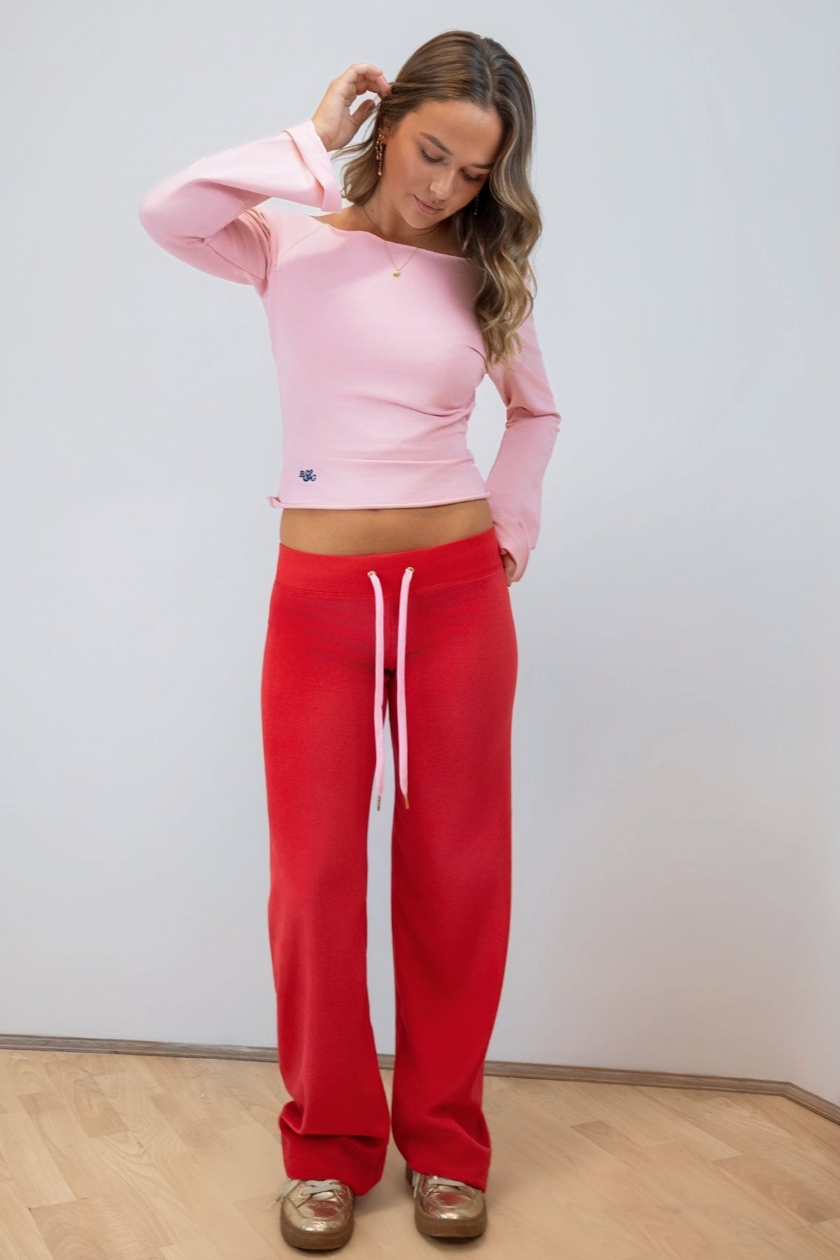 Allegra Jogger Poppy Red / Pale Pink - Babble & Goose