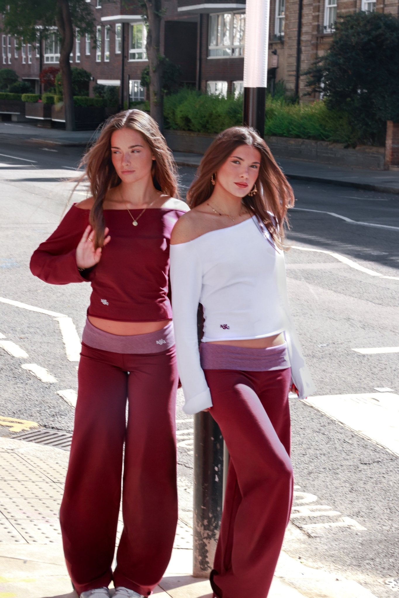 Etalie Fold-Over Joggers - Bordeaux / Bordeaux Stripe - Babble & Goose