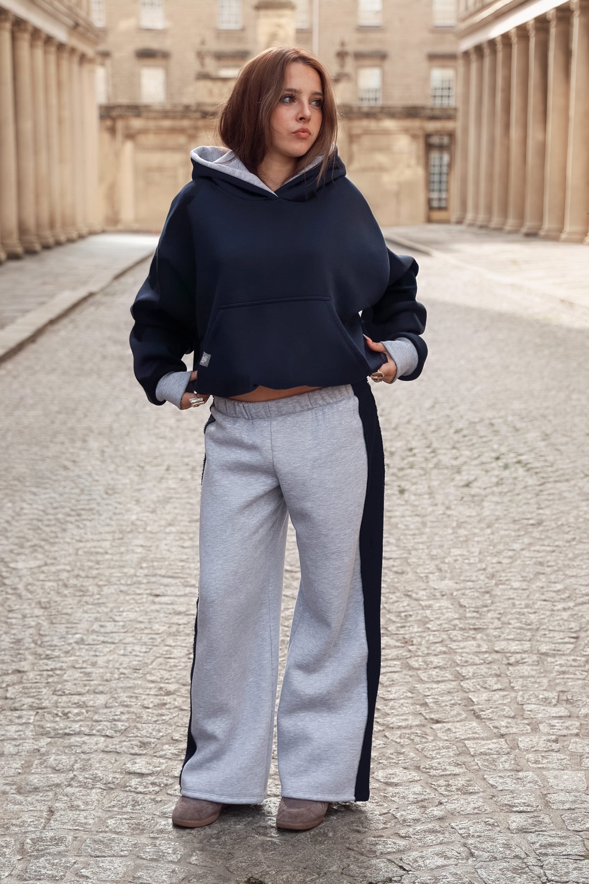 Daisy Jackson Light Grey Melange & Navy Jersey Joggers