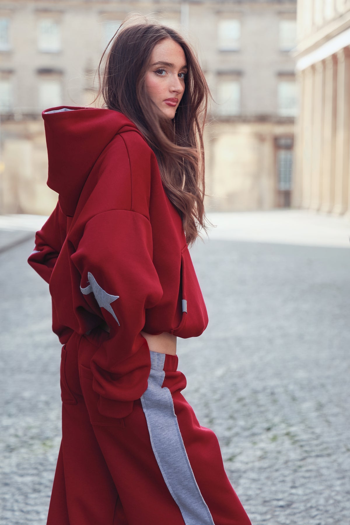 Daisy Jackson Bordeaux & Light Grey Melange Jersey Hoodie