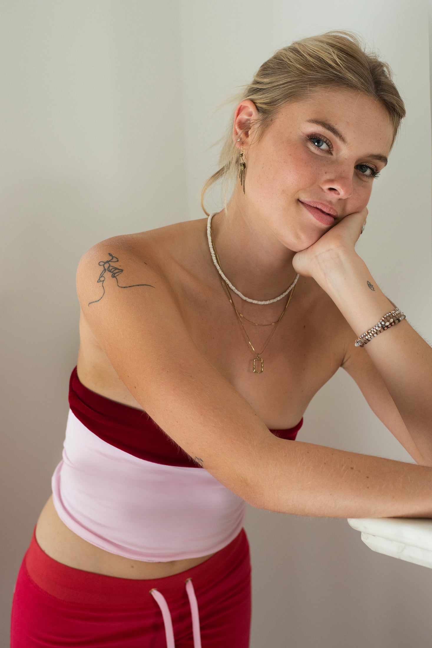 India Bandeau Scarlet / Pale Pink