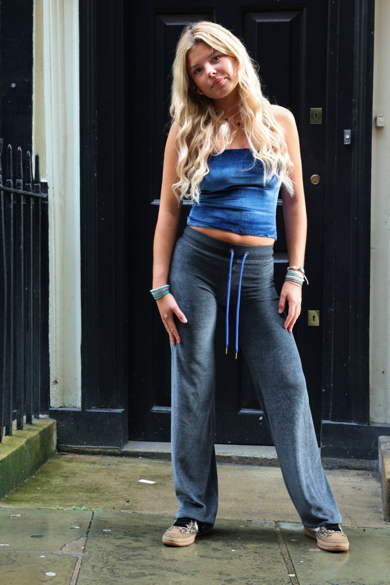 Leila Leopard Star Joggers - Charcoal/Royal Blue - Babble & Goose