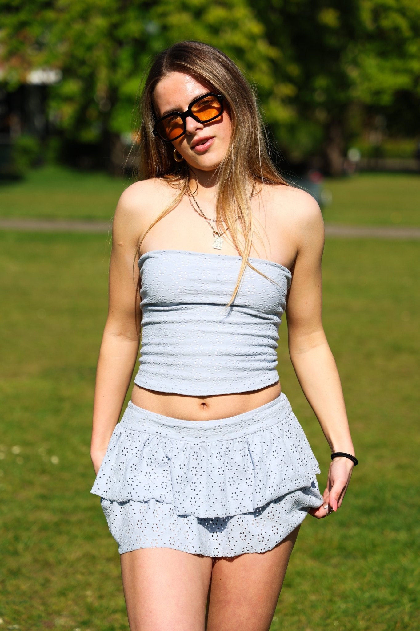 Lily Embroidered Skort - Pale Blue - Babble & Goose