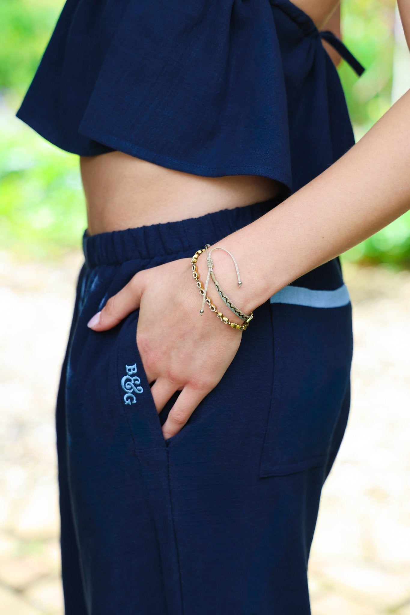 Lola Linen Trousers Navy / Dusky Blue - Babble & Goose