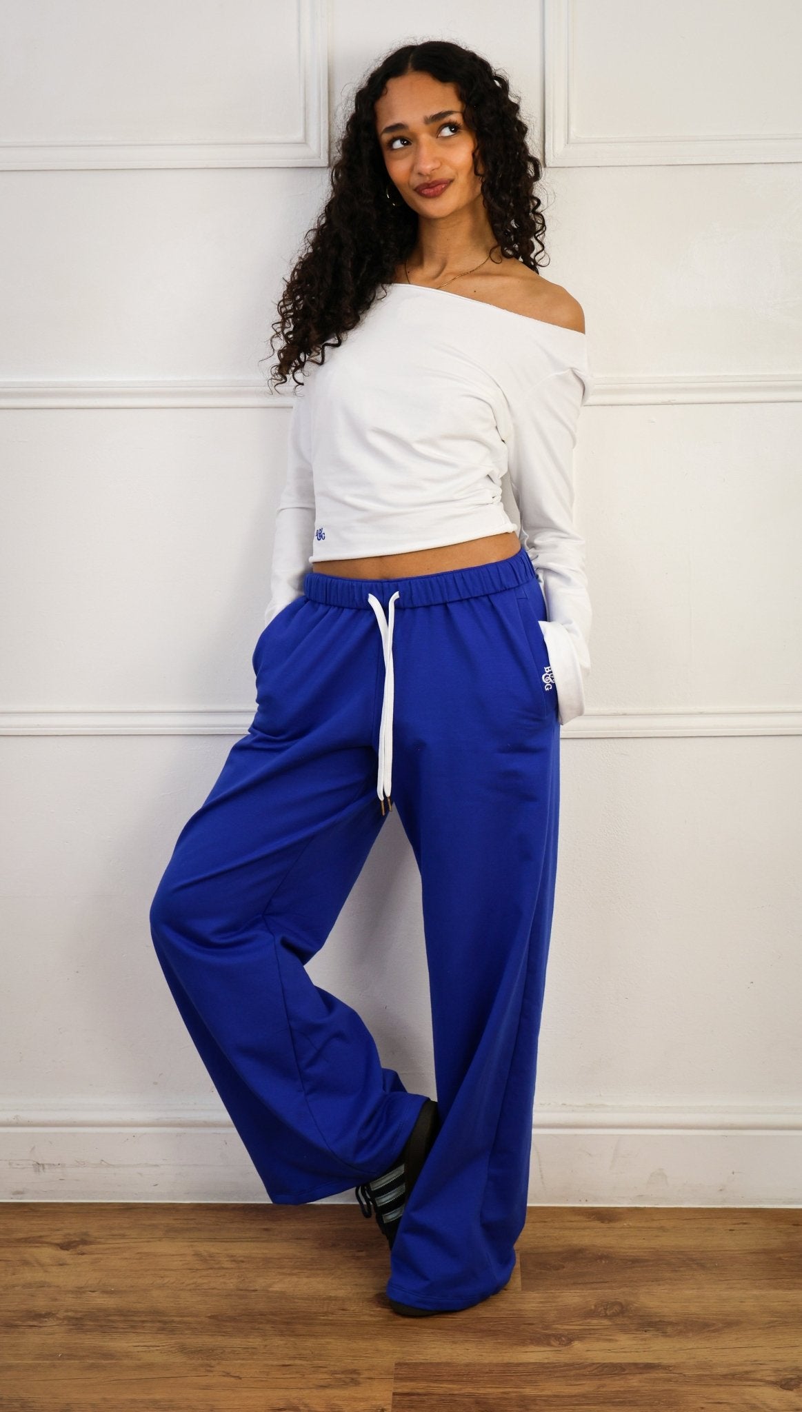 Tilly Wide Leg Joggers cobalt/white - Babble & Goose