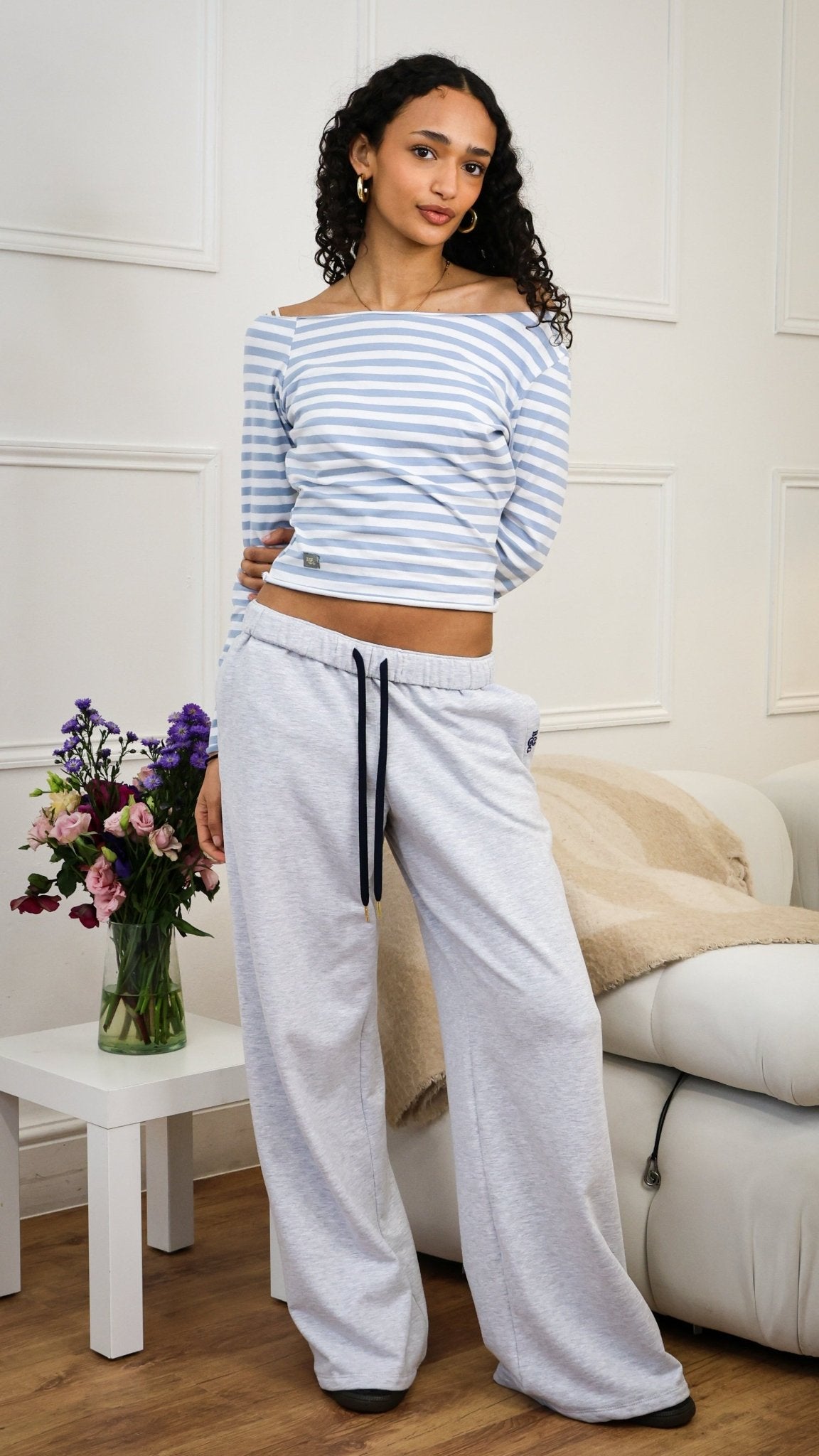 Tilly Wide Leg Joggers light grey/navy - Babble & Goose