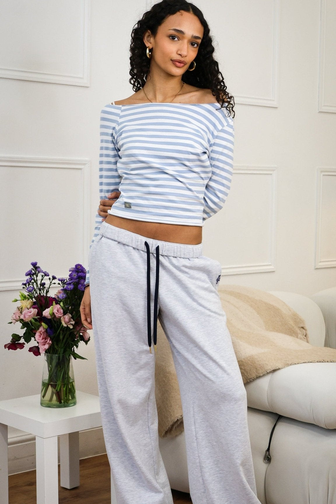 Tilly Wide Leg Joggers light grey/navy - Babble & Goose