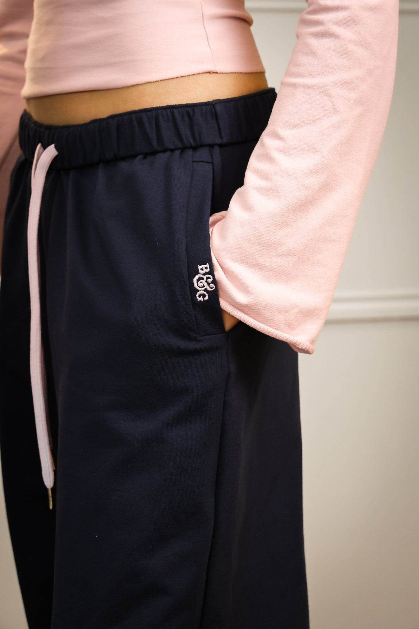 Tilly Wide Leg Joggers navy/pale pink - Babble & Goose