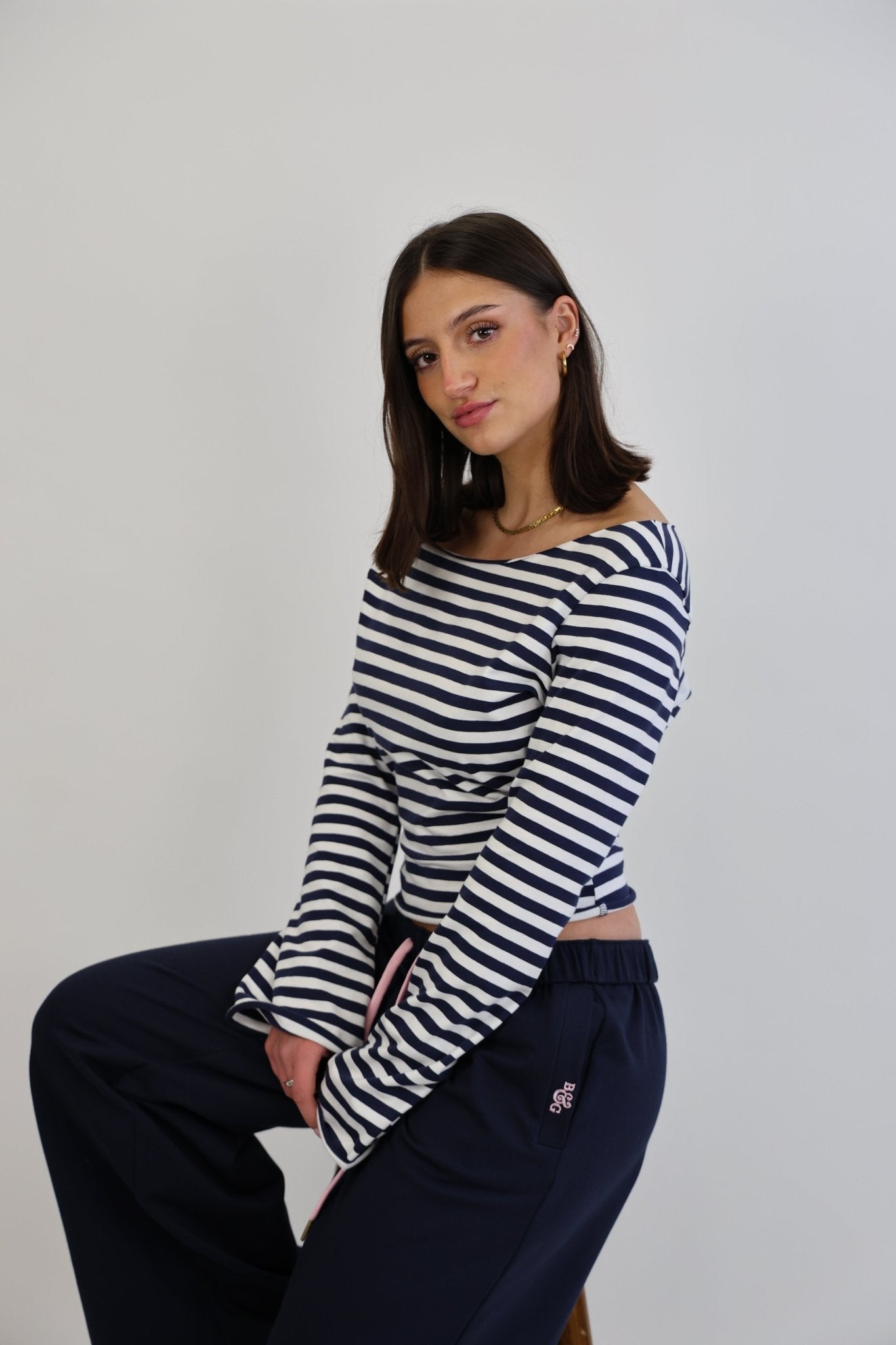 Tilly Wide Leg Joggers navy/pale pink - Babble & Goose