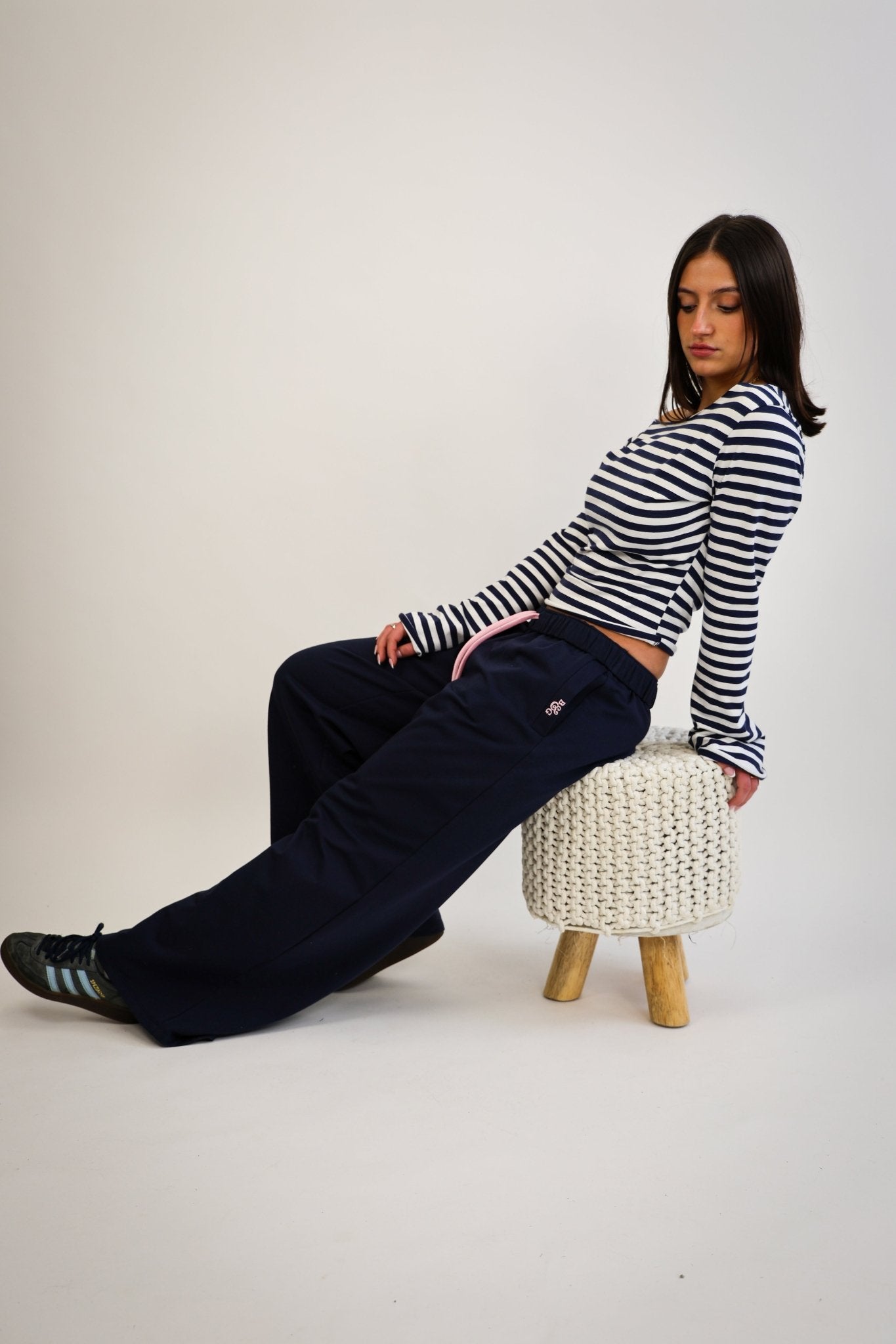 Tilly Wide Leg Joggers navy/pale pink - Babble & Goose