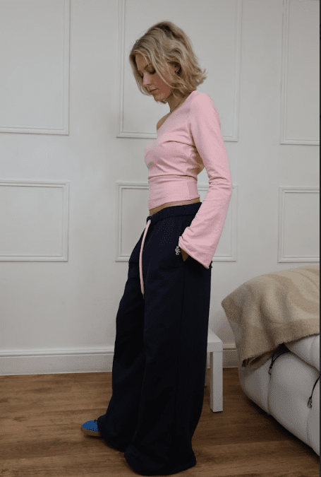 Tilly Wide Leg Joggers navy/pale pink - Babble & Goose