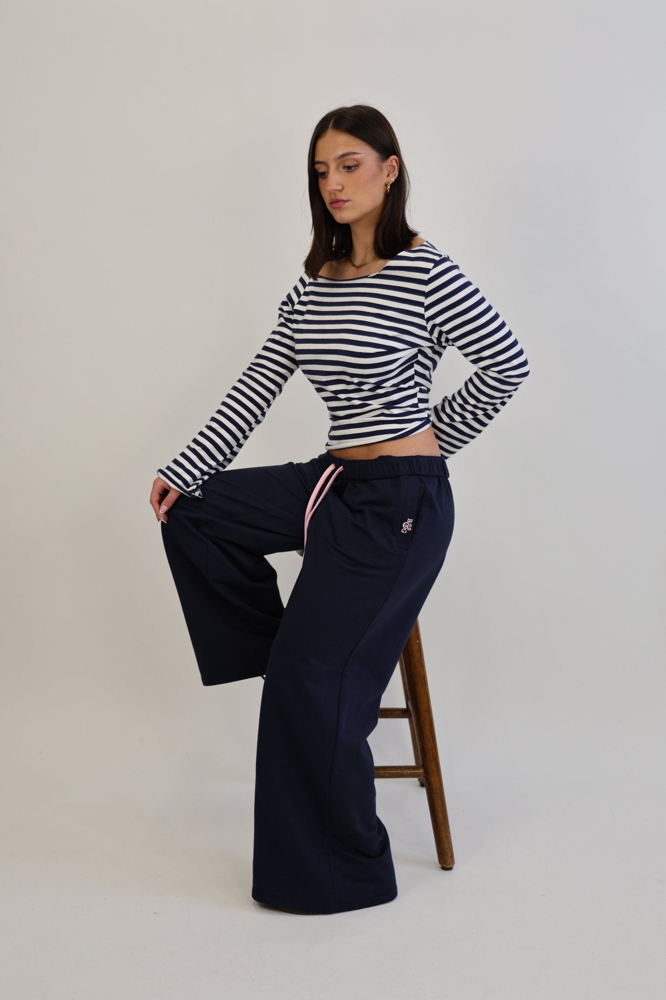 Tilly Wide Leg Joggers navy/pale pink - Babble & Goose