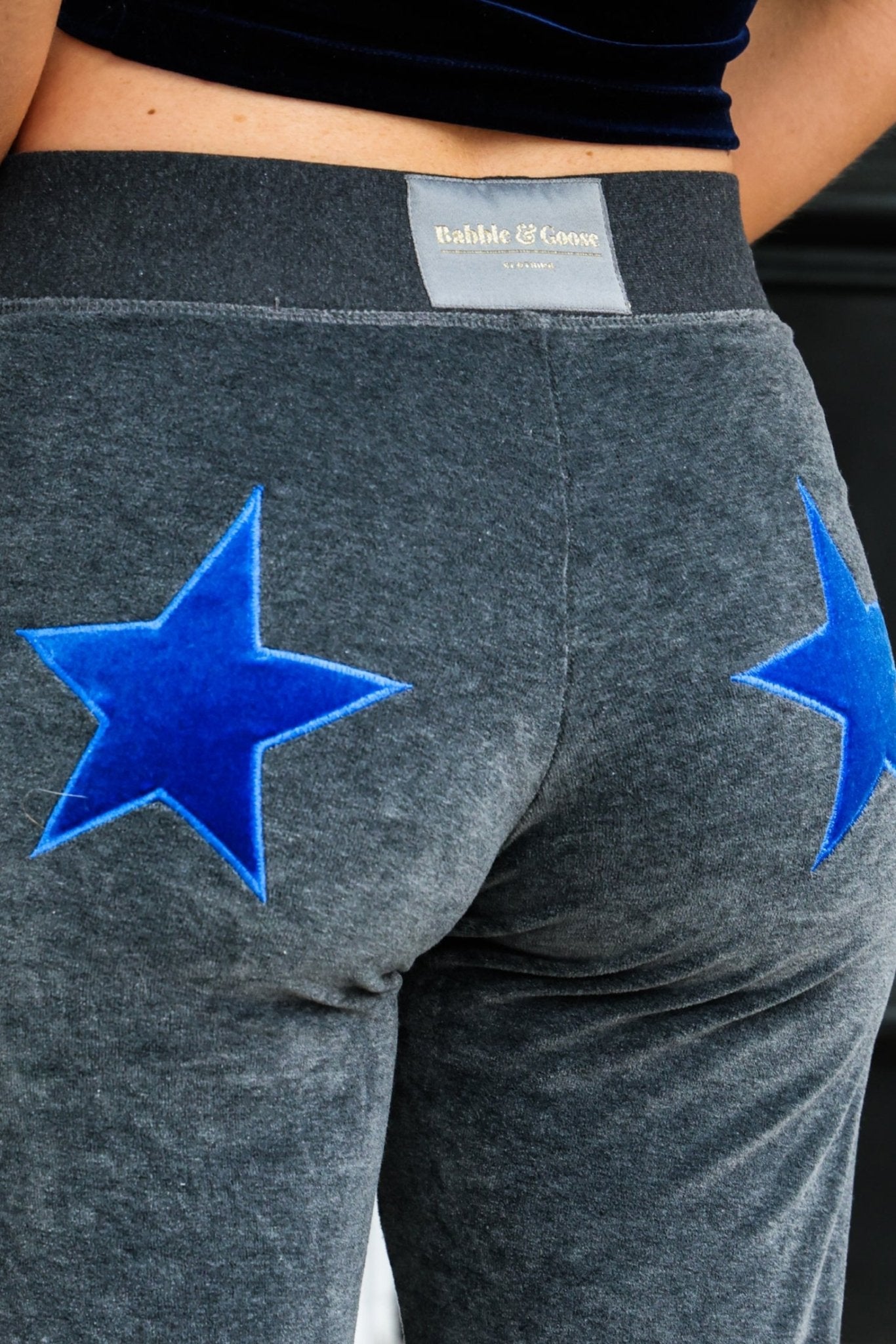 Velour Star Jogger Charcoal / Royal Blue - Babble & Goose