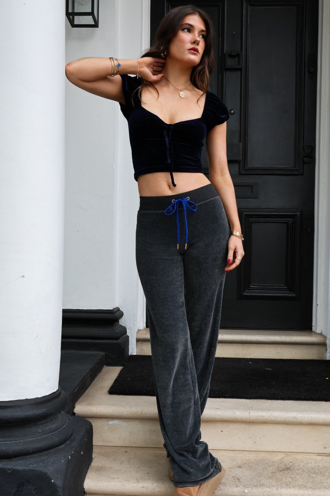 Velour Star Jogger Charcoal / Royal Blue - Babble & Goose