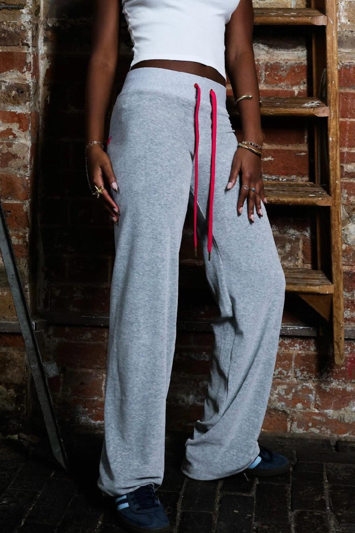 Velour Star Jogger Light Grey / Neon Pink - Babble & Goose