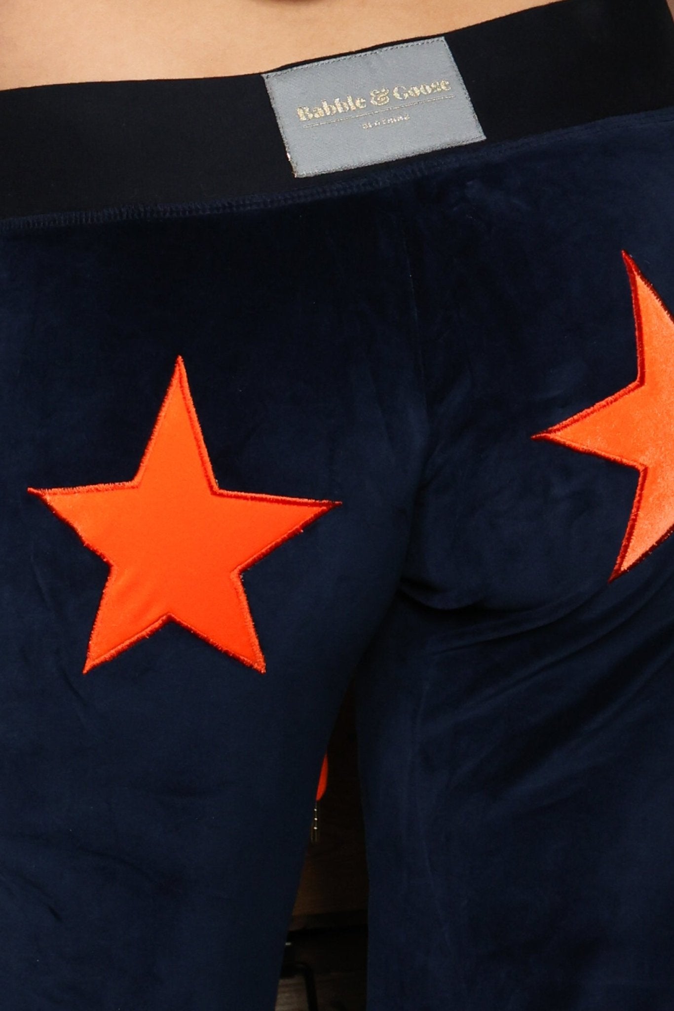 Velour Star Jogger Navy / Neon Orange - Babble & Goose