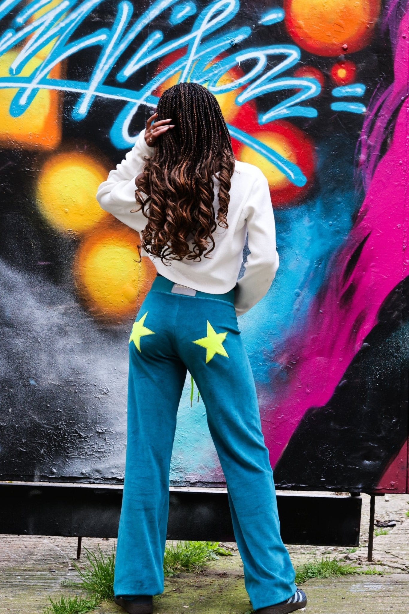 Velour Star Jogger Teal / Neon Yellow - Babble & Goose