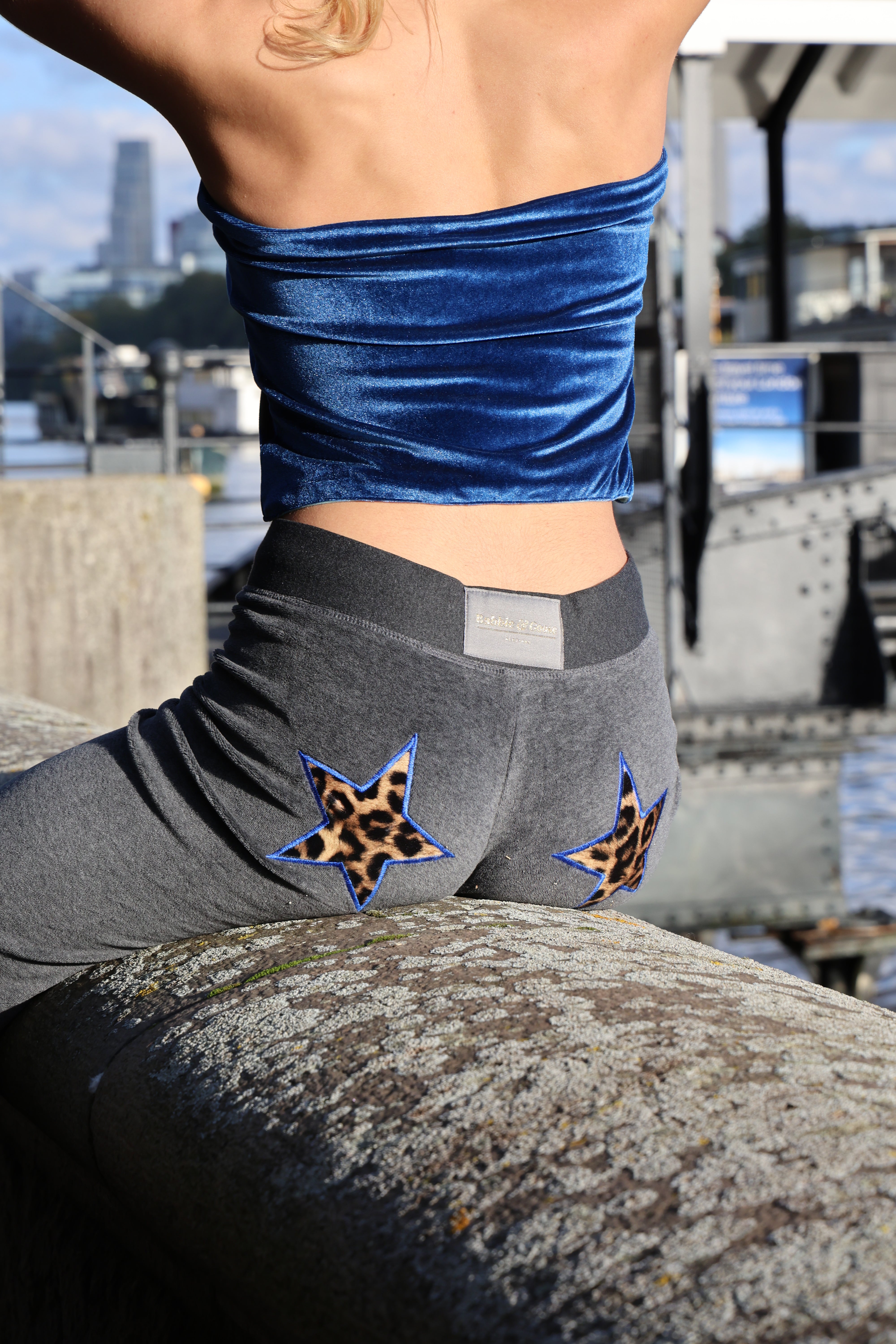 Leila Leopard Star Joggers - Charcoal/Royal Blue