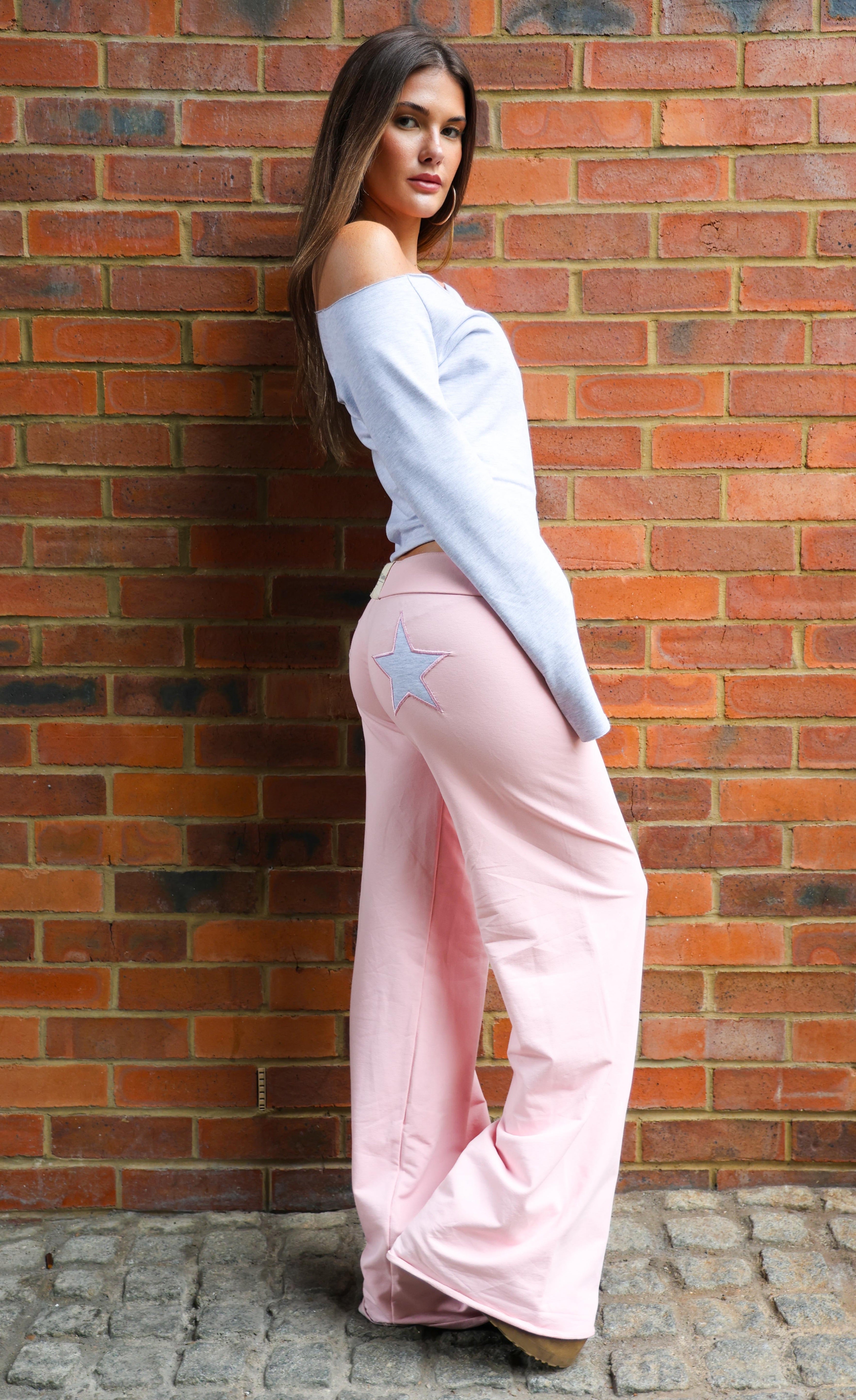 Jersey Stars Contrast Joggers Pale Pink/Light Grey