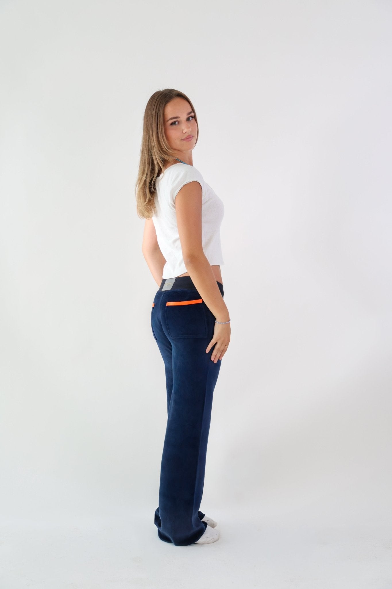 Allegra Jogger Dark Navy / Neon Orange - Babble & Goose