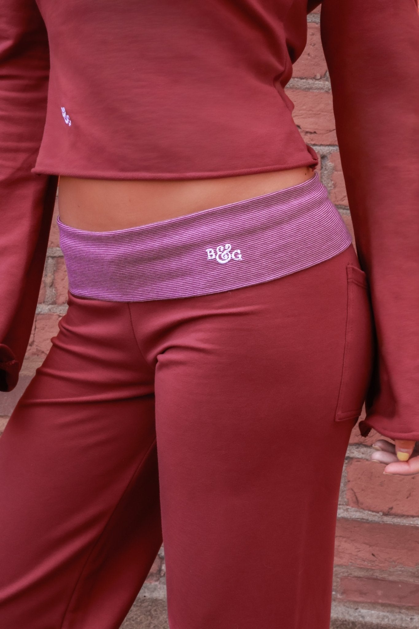 Etalie Fold-Over Joggers - Bordeaux / Bordeaux Stripe - Babble & Goose