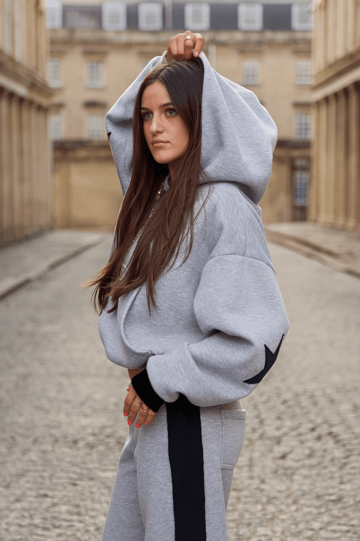 Daisy Jackson Light Grey Melange & Dark Navy Jersey Hoodie