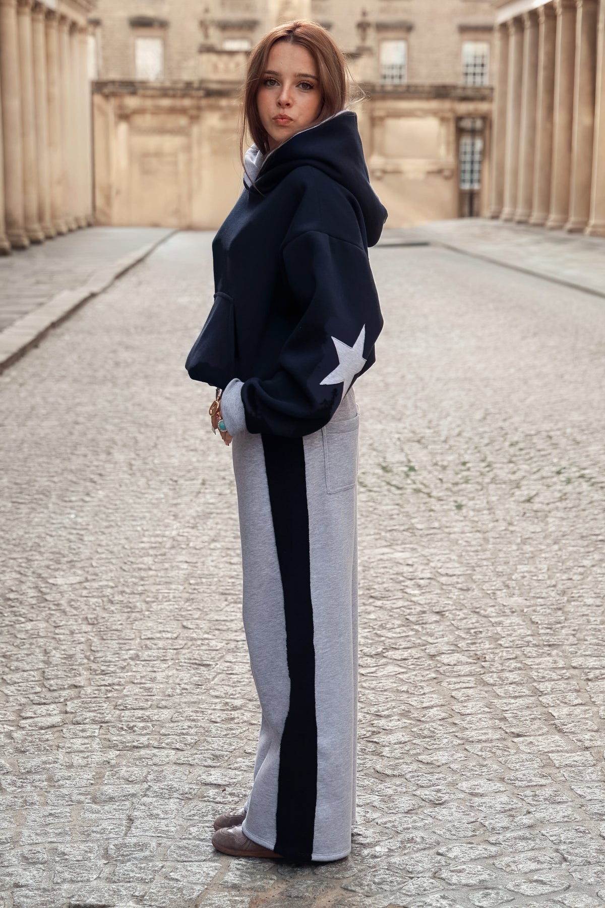Daisy Jackson Light Grey Melange & Navy Jersey Joggers