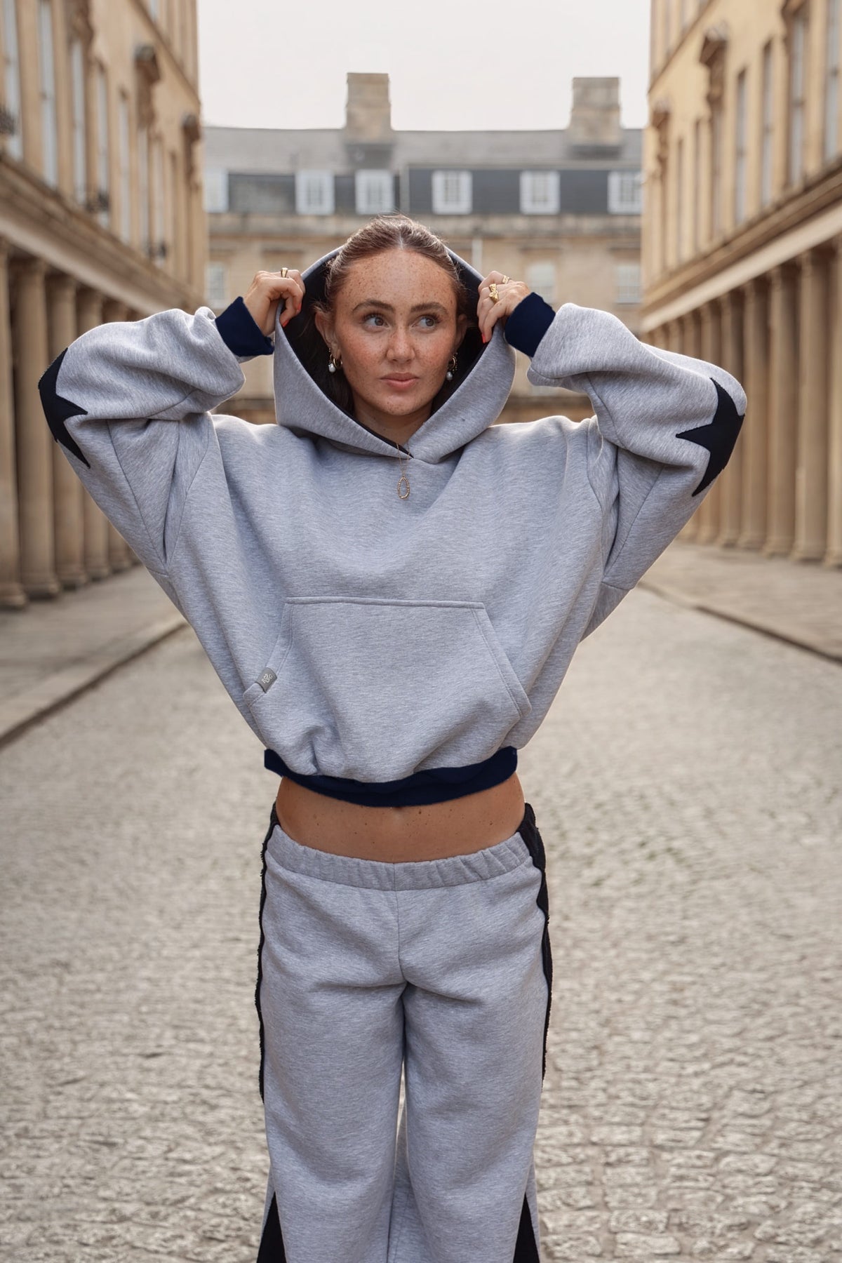 Daisy Jackson Light Grey Melange & Dark Navy Jersey Hoodie