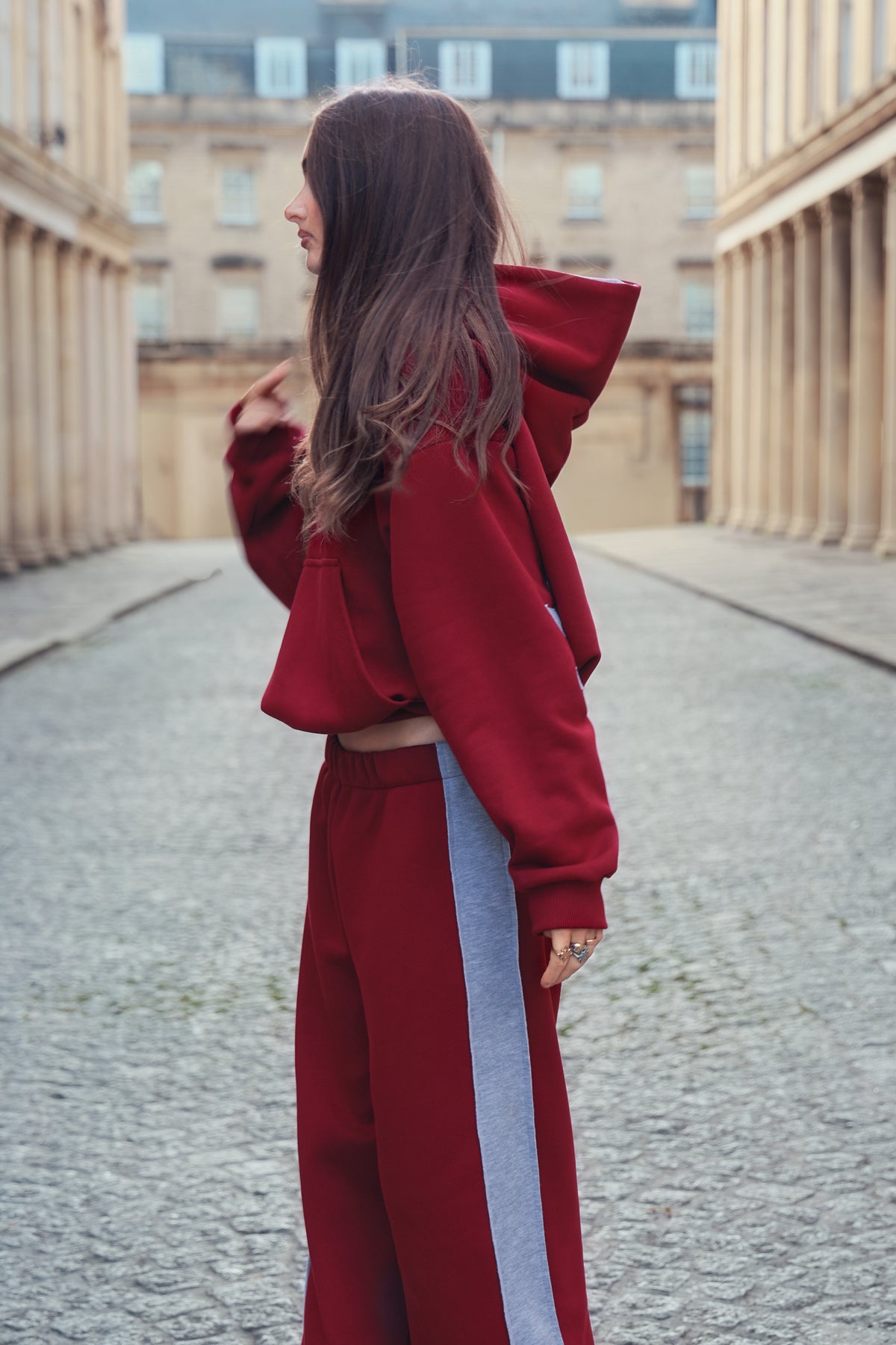 Daisy Jackson Bordeaux & Light Grey Melange Jersey Hoodie