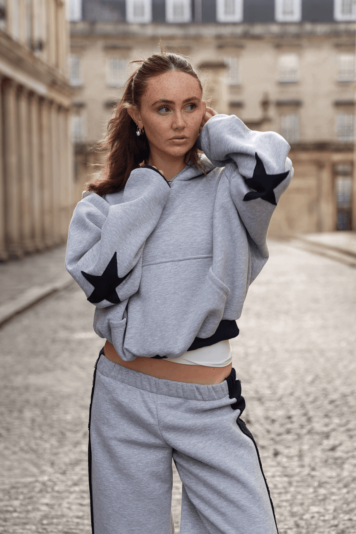 Daisy Jackson Light Grey Melange & Dark Navy Jersey Hoodie