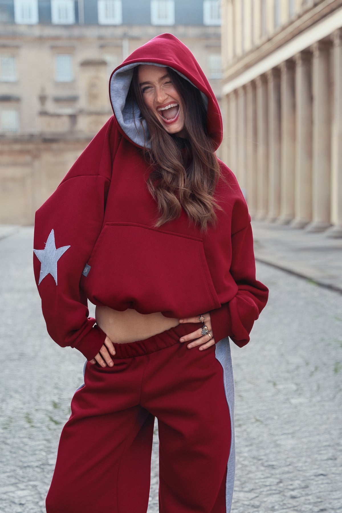Daisy Jackson Bordeaux & Light Grey Melange Jersey Hoodie