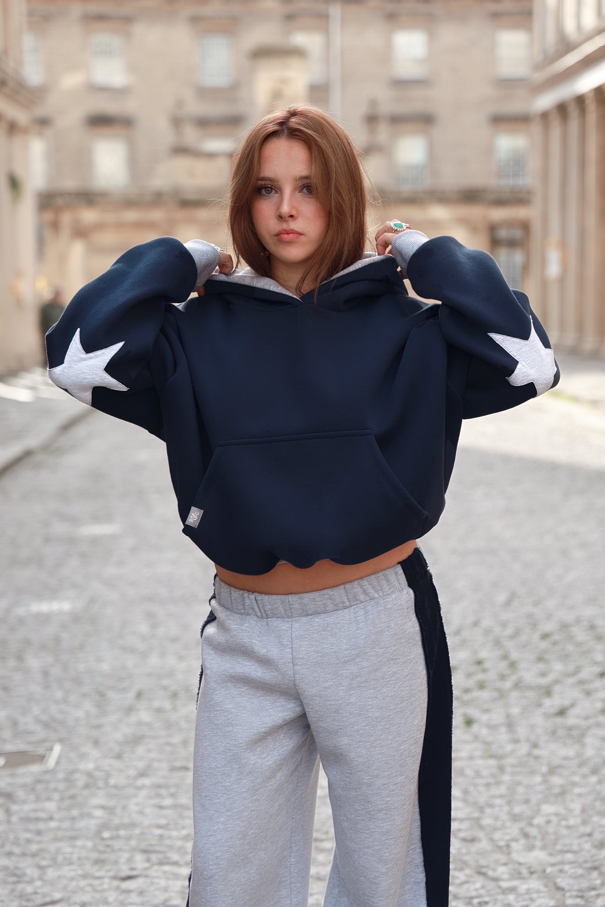 Daisy Jackson Dark Navy & Light Grey Melange Jersey Hoodie