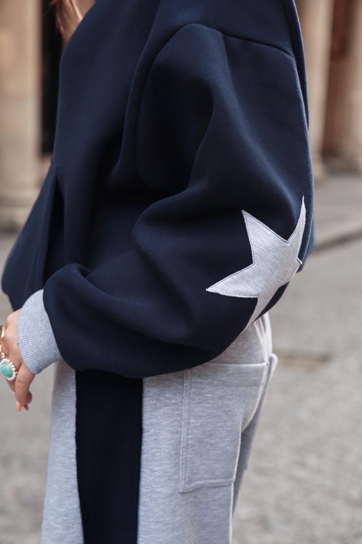 Daisy Jackson Dark Navy & Light Grey Melange Jersey Hoodie