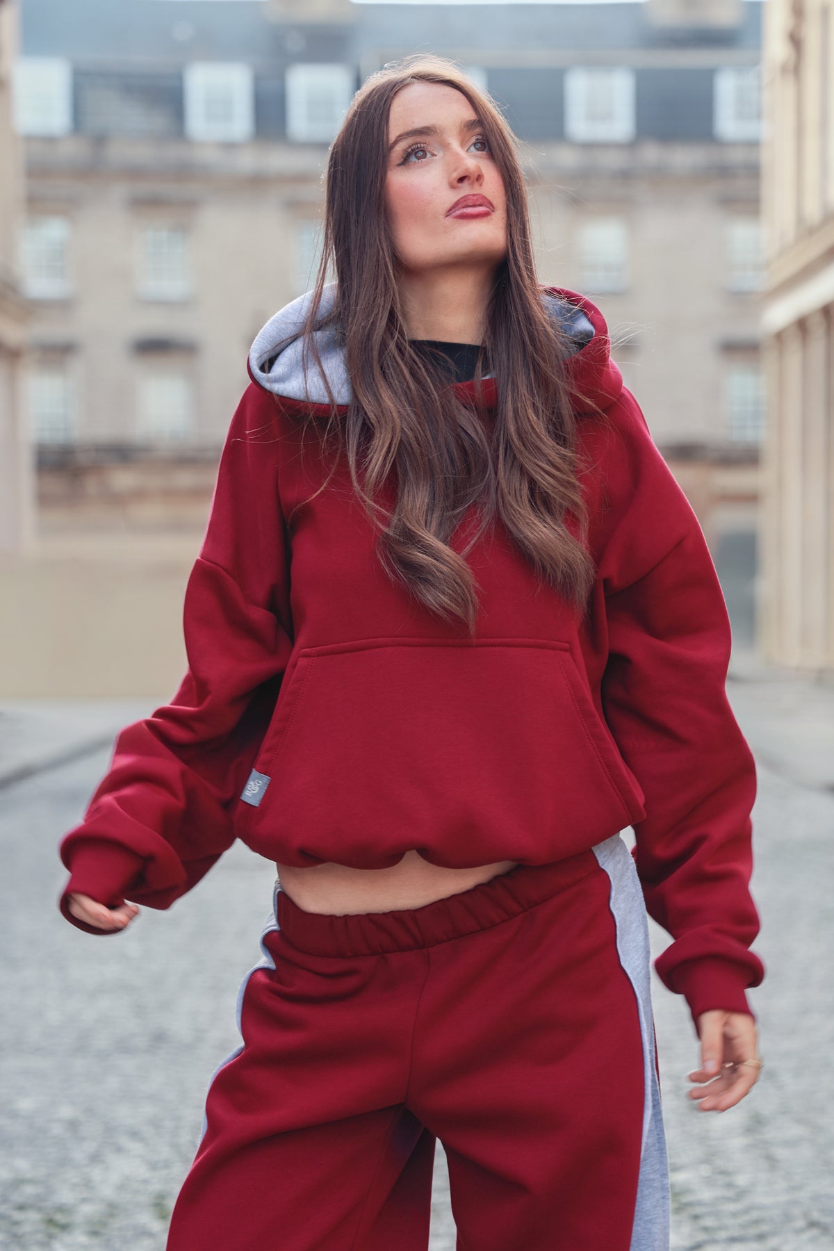Daisy Jackson Bordeaux & Light Grey Melange Jersey Hoodie