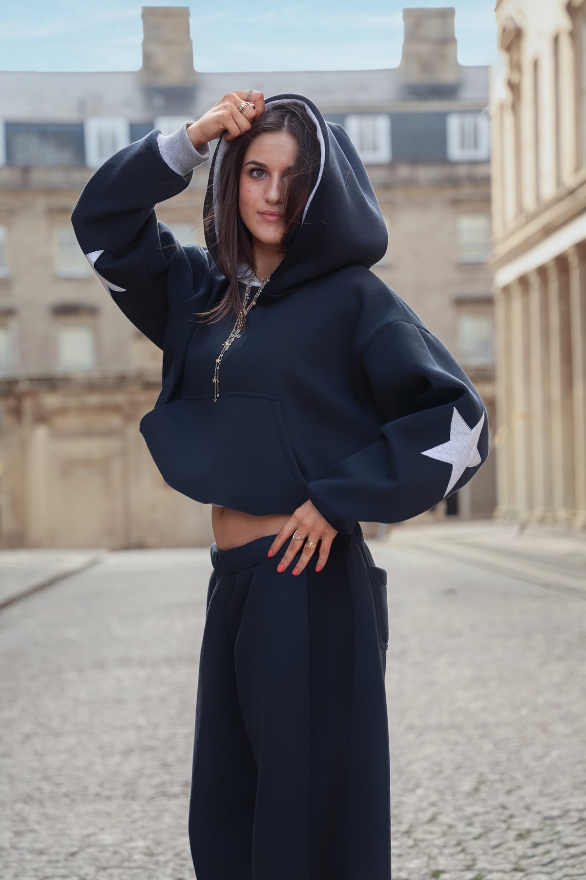 Daisy Jackson Dark Navy & Light Grey Melange Jersey Hoodie