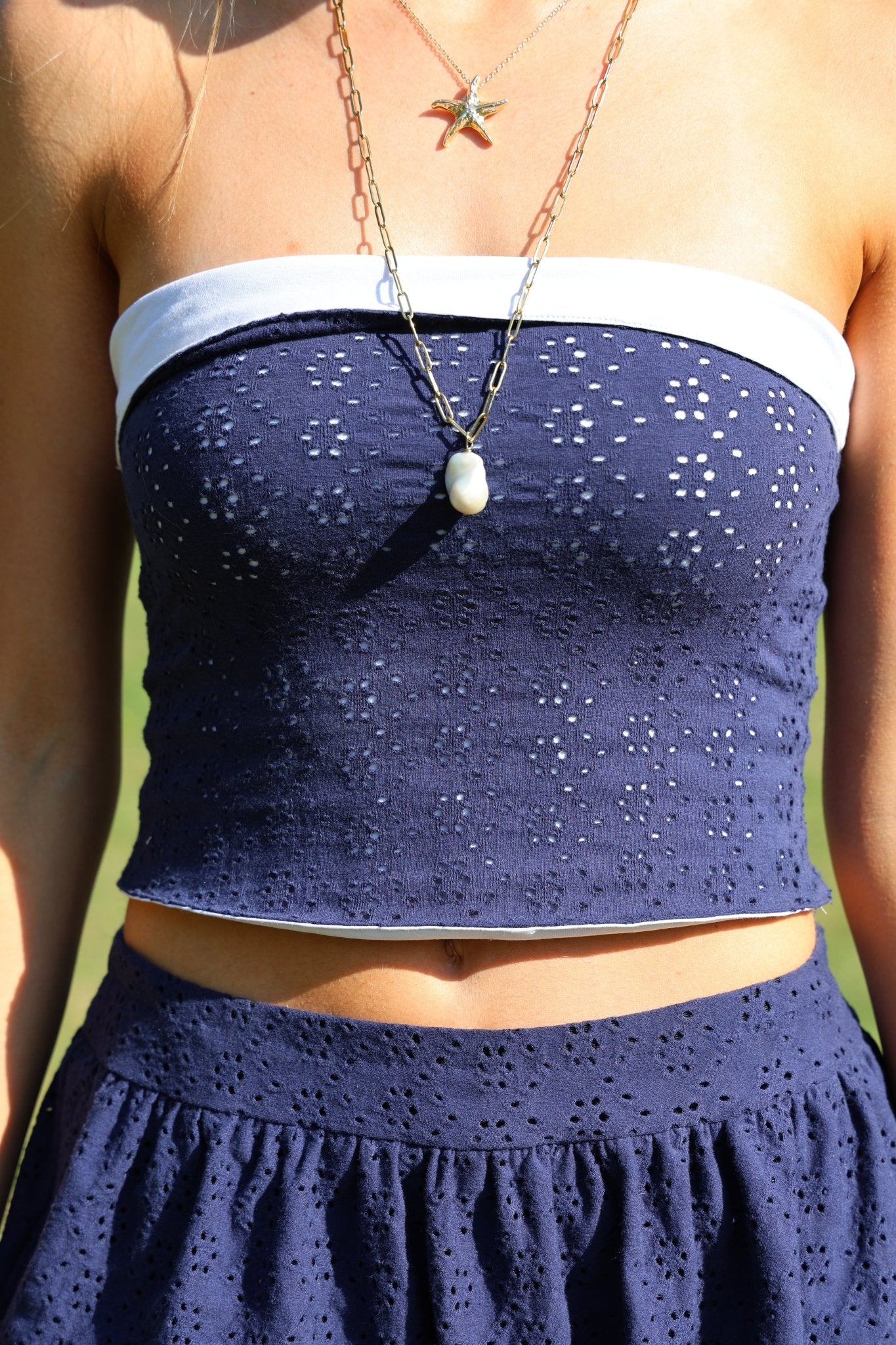 Lily Embroidered Bandeau - Navy - Babble & Goose