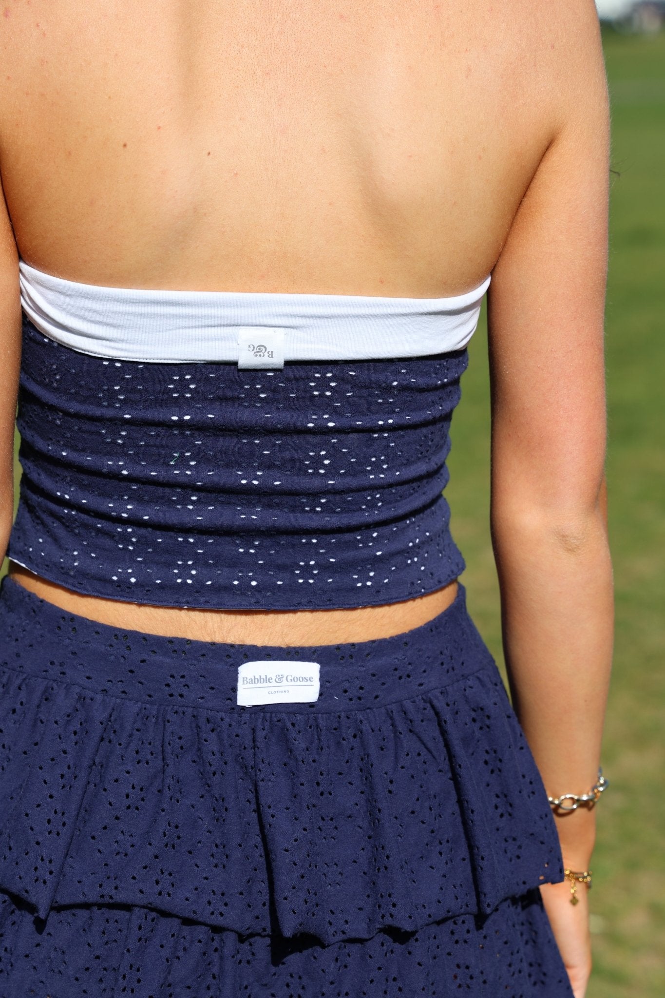 Lily Embroidered Bandeau - Navy - Babble & Goose