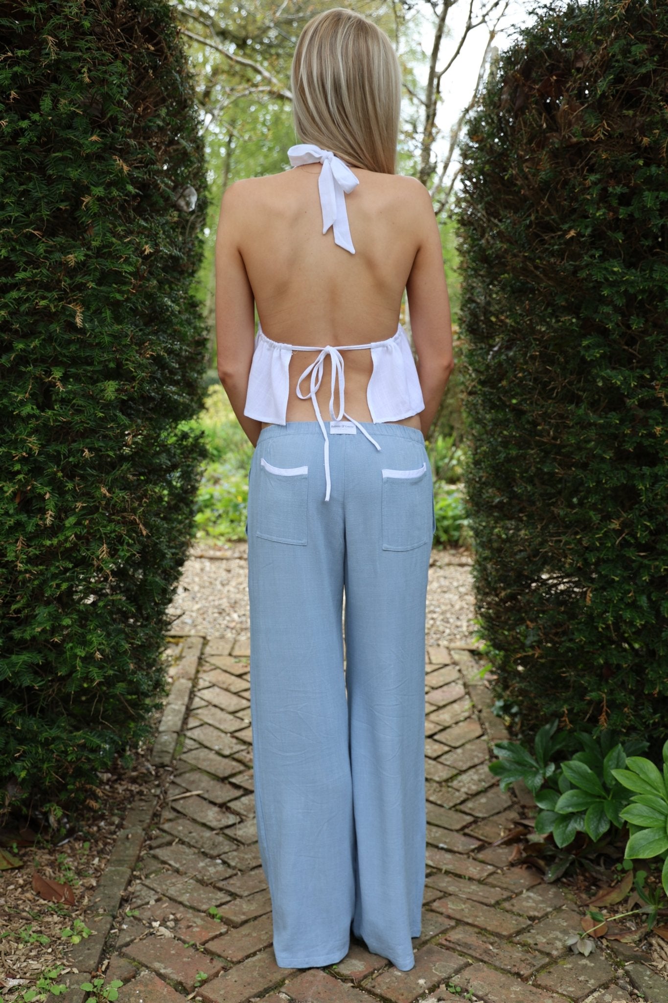Lola Linen Trousers Dusky Blue / White - Babble & Goose