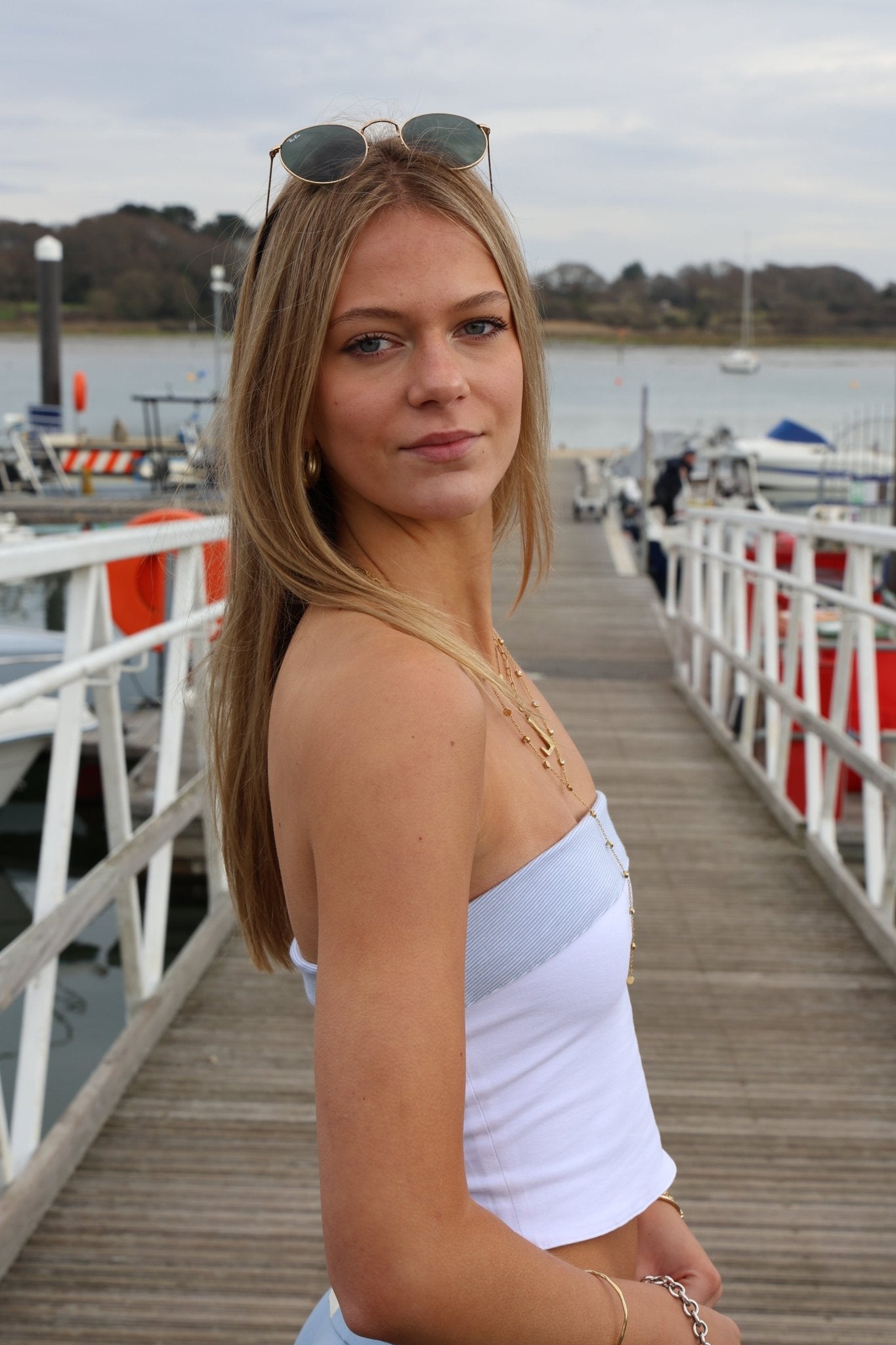 Reversible Jersey Bandeau Dusky Blue Stripe/White - Babble & Goose