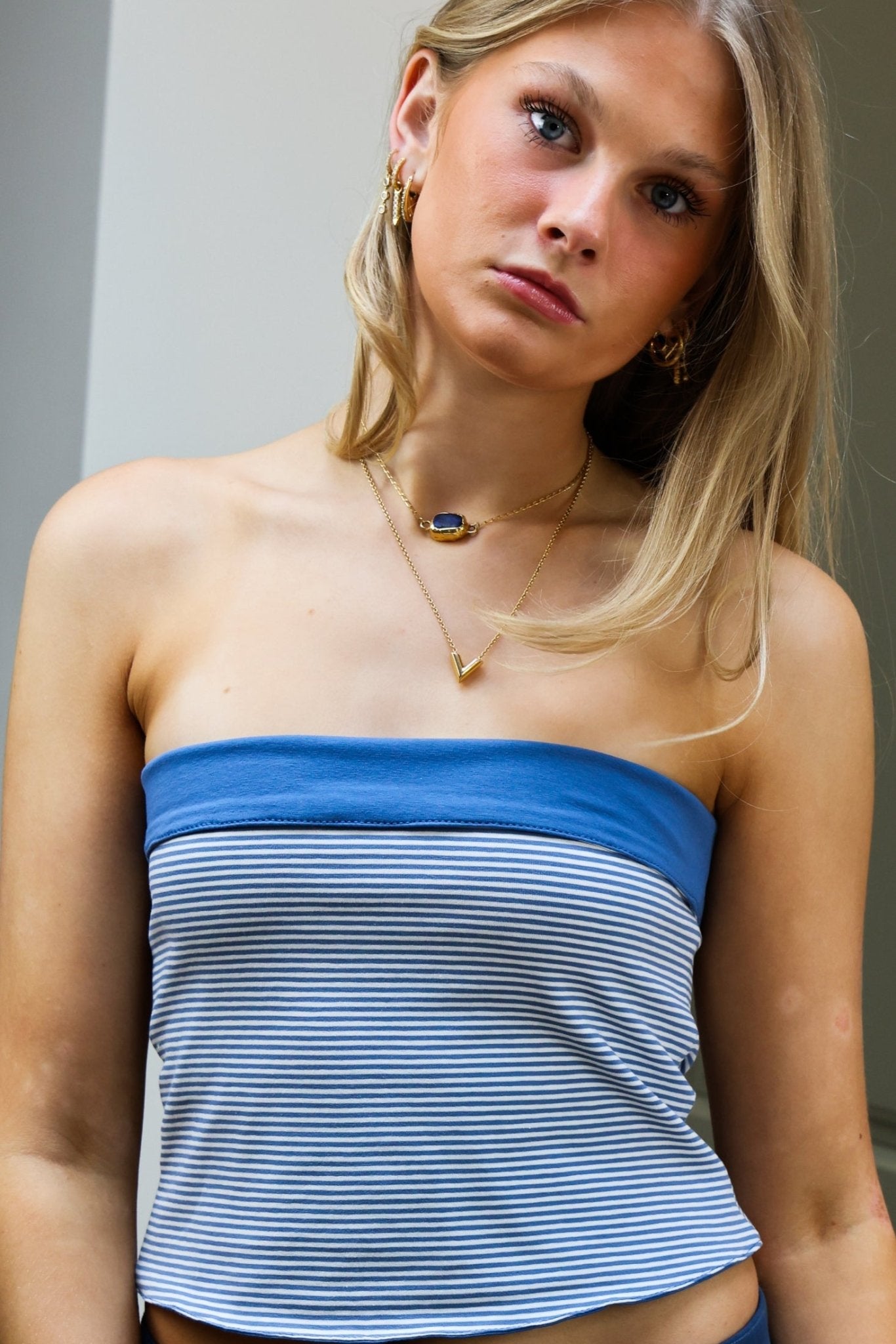 Reversible Jersey Bandeau Indigo Stripe / Indigo - Babble & Goose