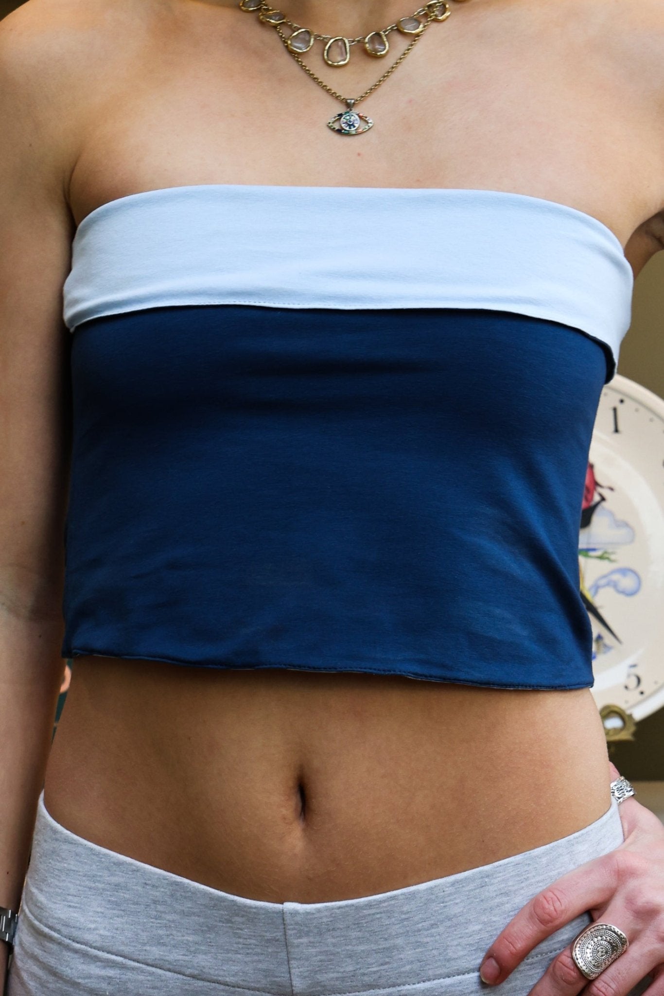 Reversible Jersey Bandeau Navy / Pale Blue - Babble & Goose