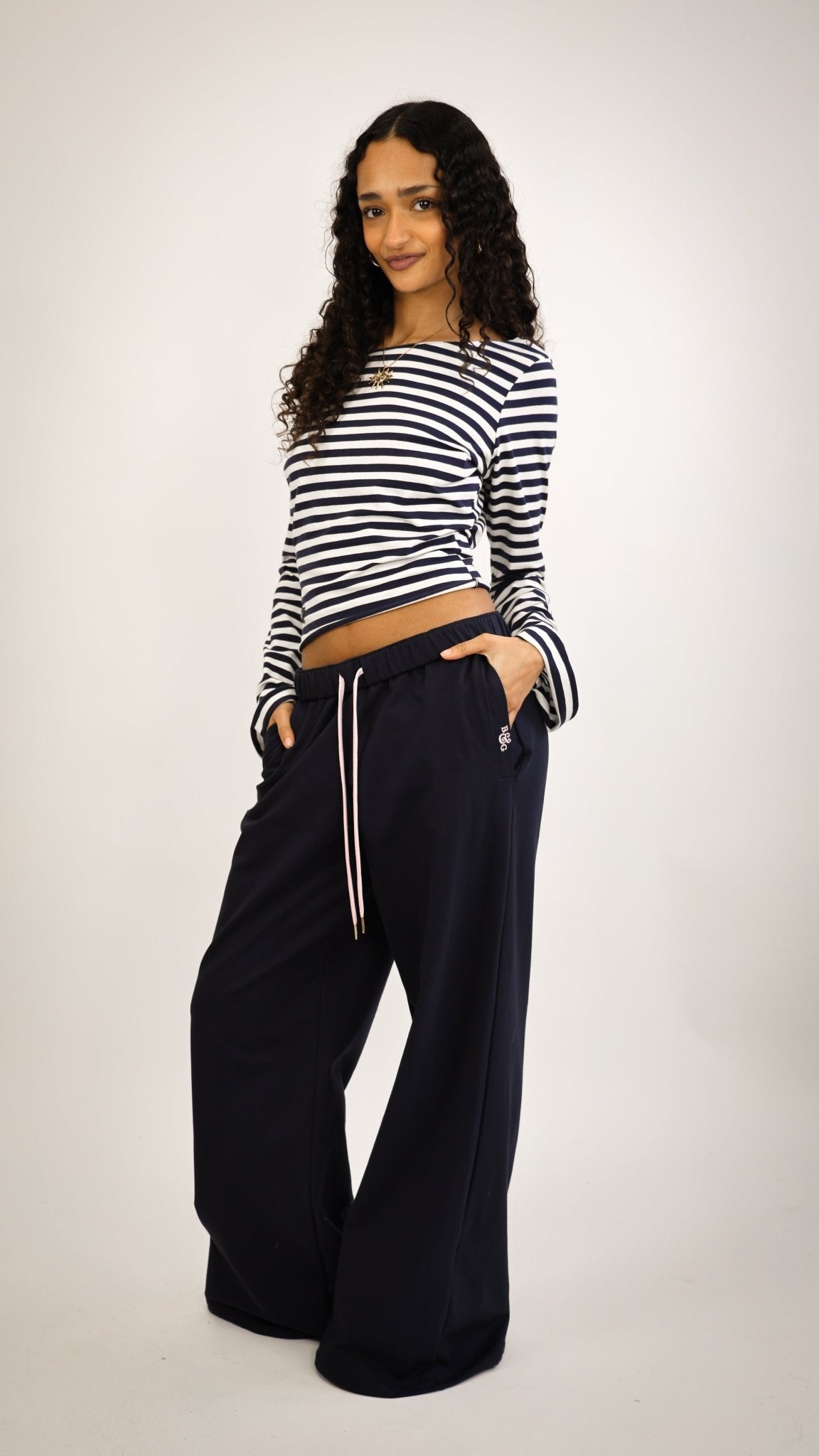 Tilly Wide Leg Joggers navy/pale pink - Babble & Goose