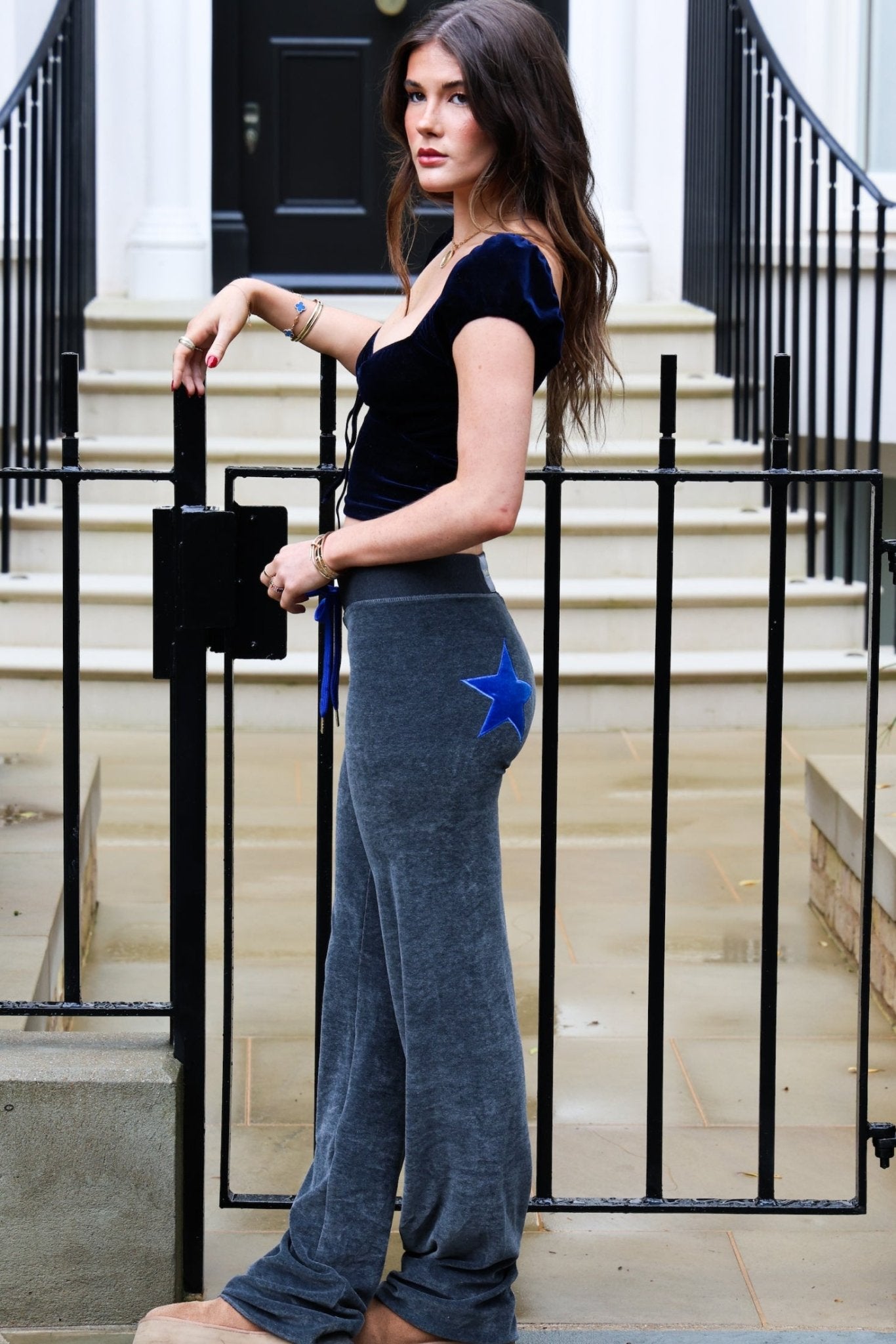 Velour Star Jogger Charcoal / Royal Blue - Babble & Goose