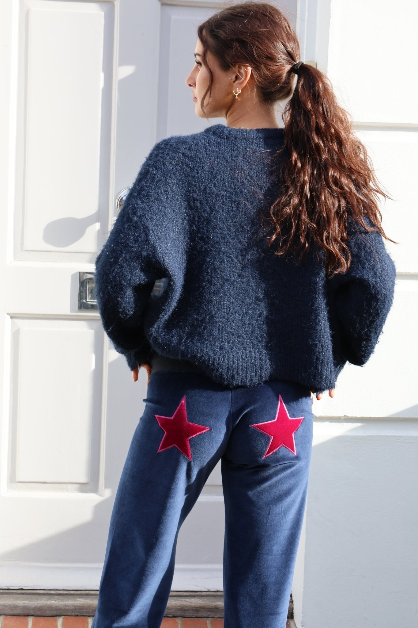 Velour Star Jogger - Navy / Cerise - Babble & Goose