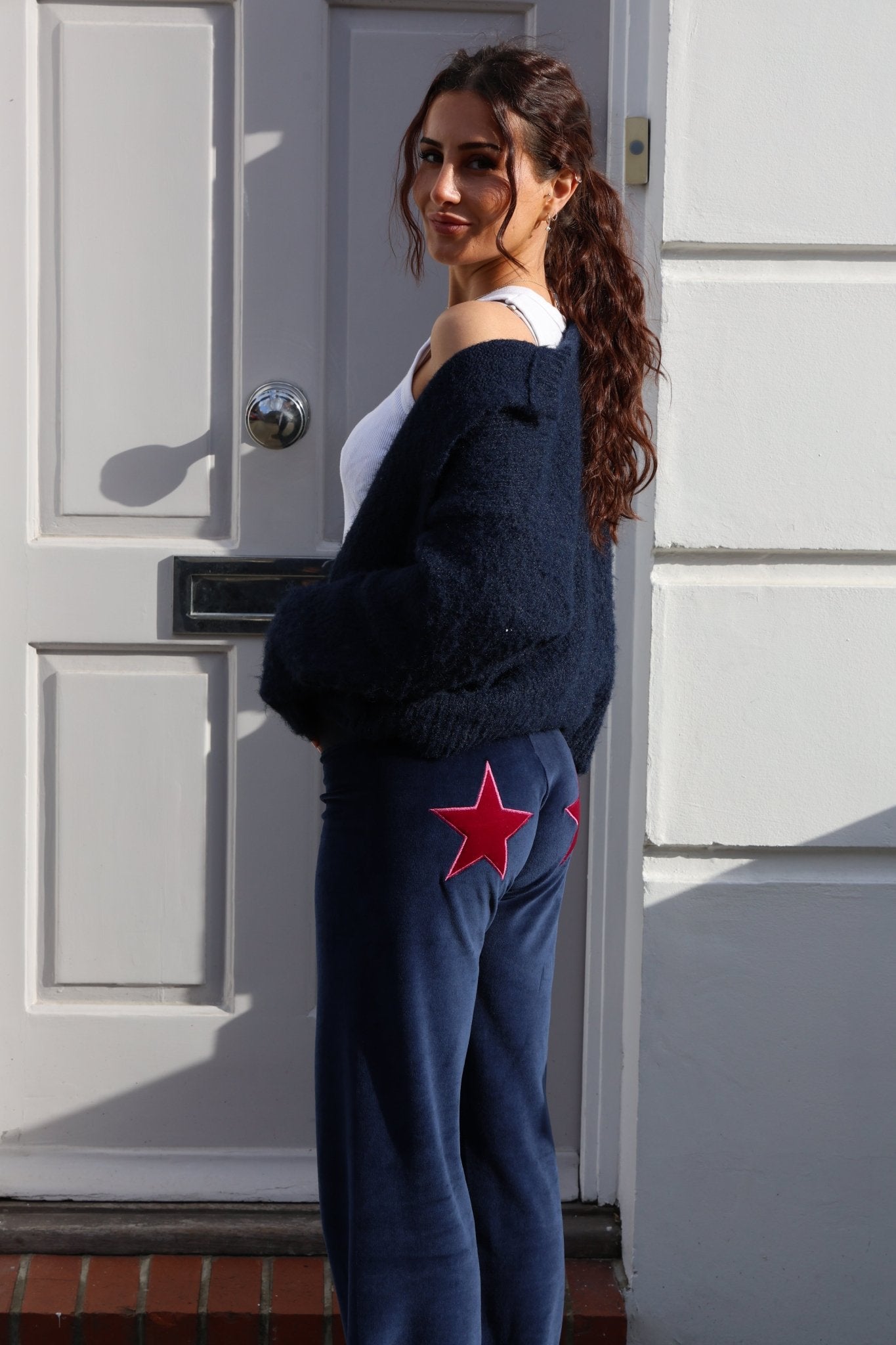 Velour Star Jogger - Navy / Cerise - Babble & Goose
