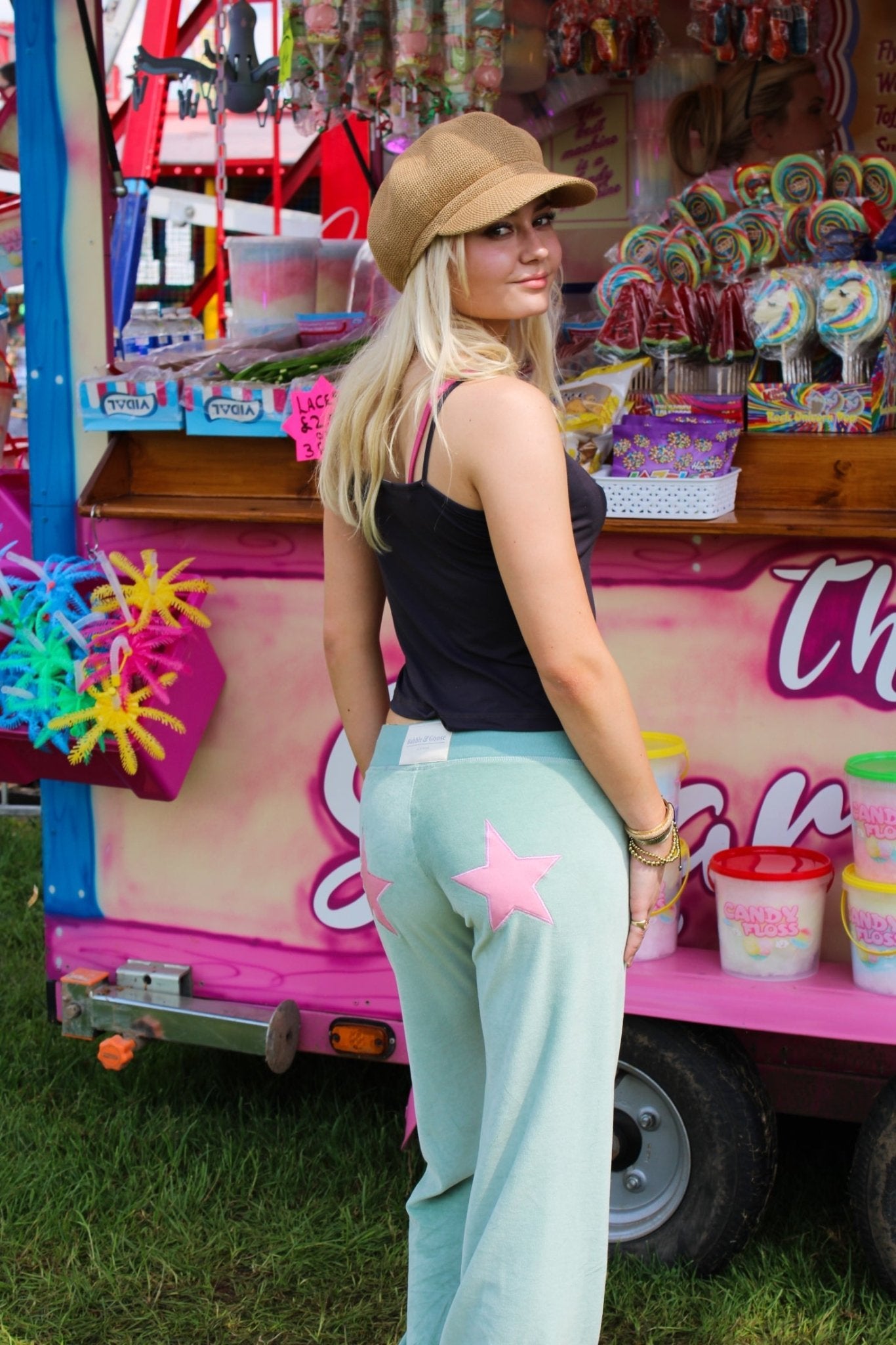 Velour Star Jogger Sage / Pale Pink - Babble & Goose